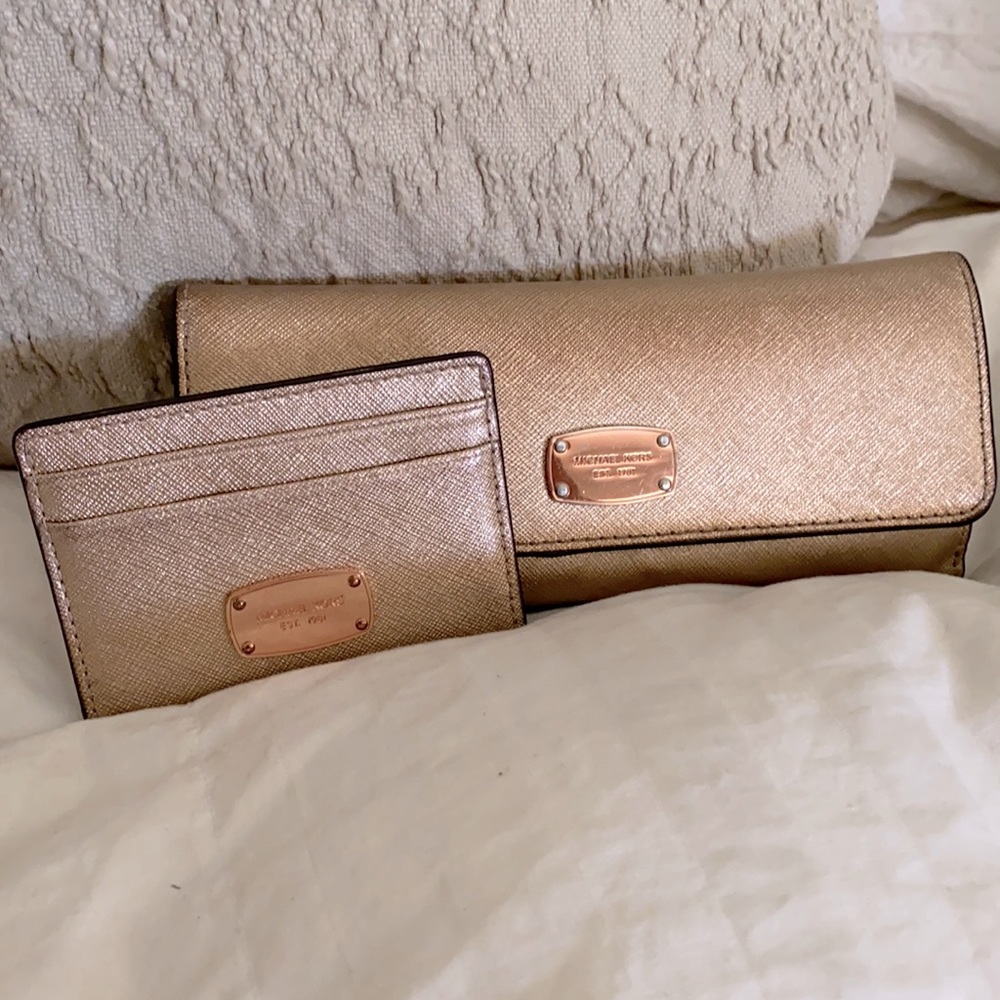 Rose gold Michael Kors wallet and card holder set